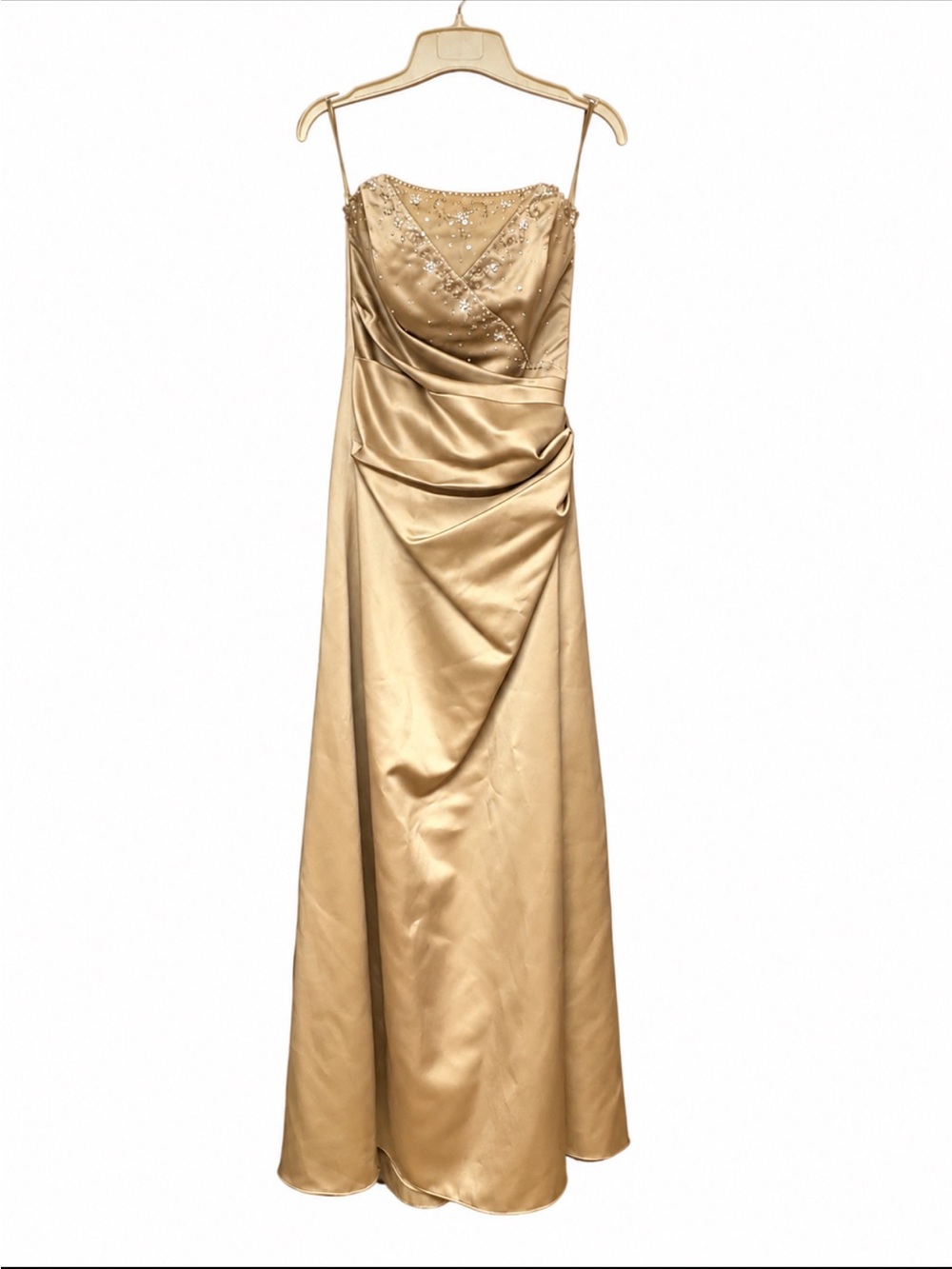 IMPRESSIONS Gold Satin Beaded Bodice Dress